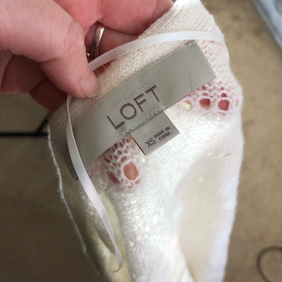 Ann Taylor Loft cream laser cut part wool open front cardigan sweater - Picture 4 of 5